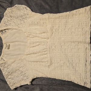 No Boundaries Ivory Lace Trim Top Size S